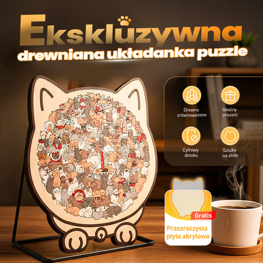 🐱135-elementowa drewniana układanka w kształcie kota w kolorach Morandiego🎁