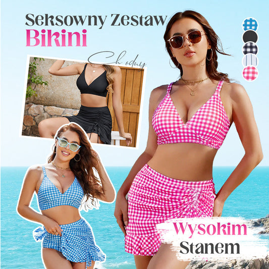 🔥👙Damski komplet bikini z wysokim stanem i dekoltem w szpic