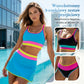 🔥🎁Nowość: 50% RABATU🔥🌼 Trzyczęściowy sportowy komplet bikini z nylonu w blokach kolorystycznych – wysoki stan z efektem wyszczuplającym brzuch 👙