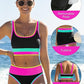 🔥🎁Nowość: 50% RABATU🔥🌼 Trzyczęściowy sportowy komplet bikini z nylonu w blokach kolorystycznych – wysoki stan z efektem wyszczuplającym brzuch 👙