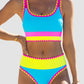 🔥🎁Nowość: 50% RABATU🔥🌼 Trzyczęściowy sportowy komplet bikini z nylonu w blokach kolorystycznych – wysoki stan z efektem wyszczuplającym brzuch 👙