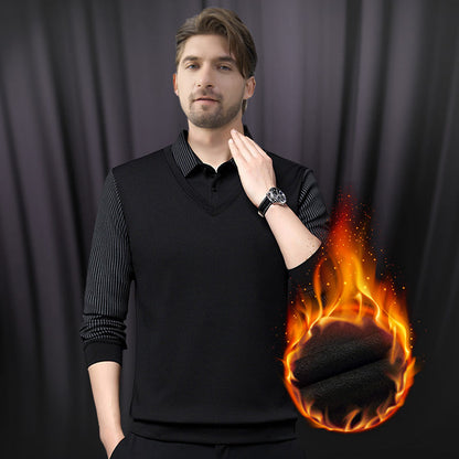 【M-4XL】👔 Dwuczęściowa koszula w paski z fałszywymi klapami