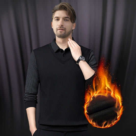 【M-4XL】👔 Dwuczęściowa koszula w paski z fałszywymi klapami