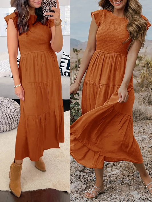 🔥👗Letnia, swobodna, krótka sukienka midi z falbankami dla kobiet