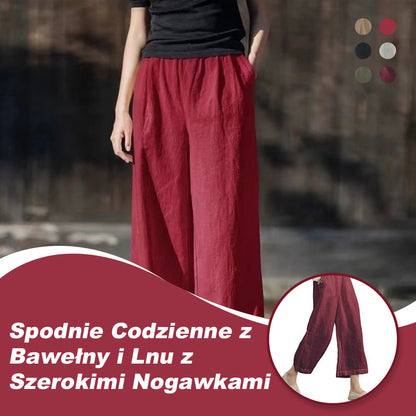 Spodnie Codzienne z Bawełny i Lnu z Szerokimi Nogawkami