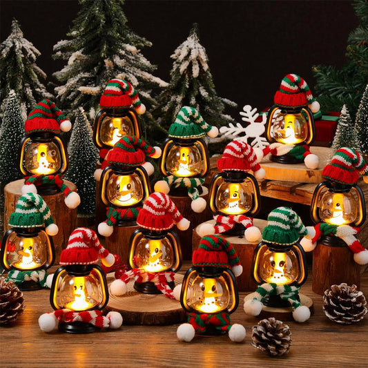 Świąteczna dekoracja Mini lampion w kształcie bałwanka z czapką i szalikiem
