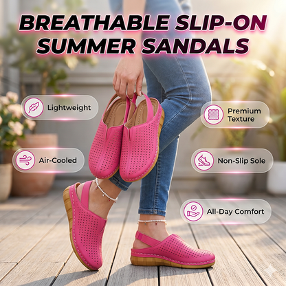 Damskie sandały codzienne na koturnie z perforacją i paskiem na piętę