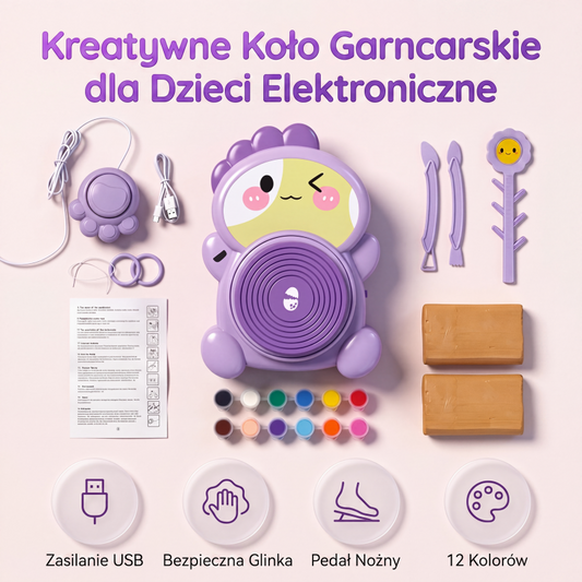 🎨 Elektryczna kołowrotka do lepienia dla dzieci oraz zestaw do samodzielnego tworzenia z gliny — toczenie, modelowanie, tworzenie: idealny wybór dla małych artystów.