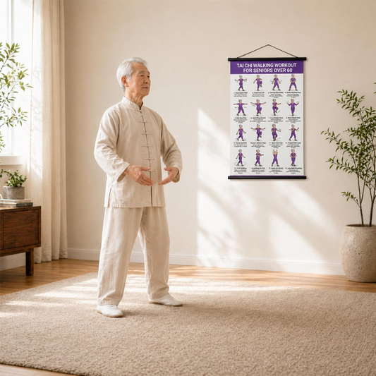 Plakat z ćwiczeniami tai chi dla seniorów